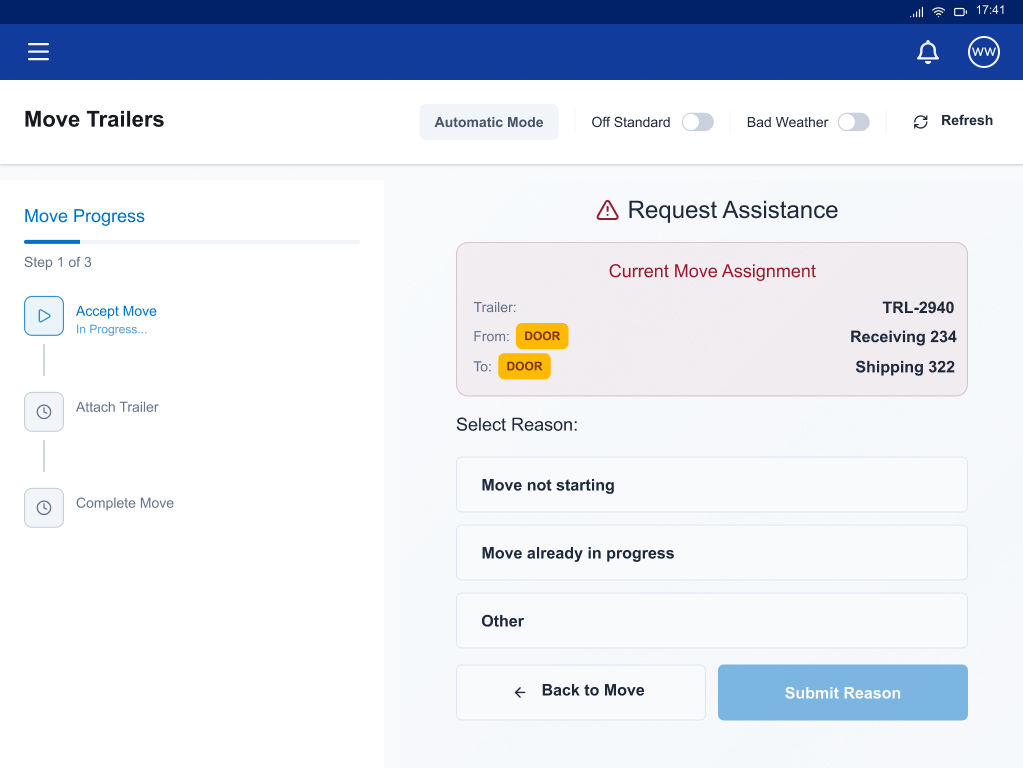 Request Assistance interface