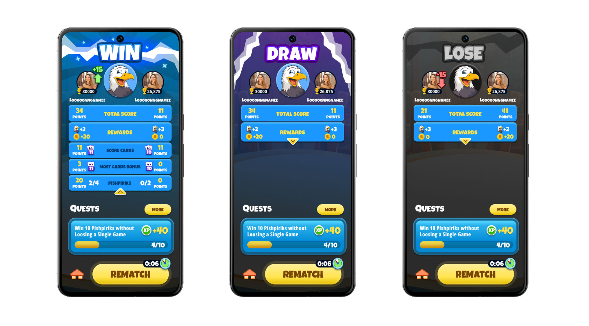 Game result screens