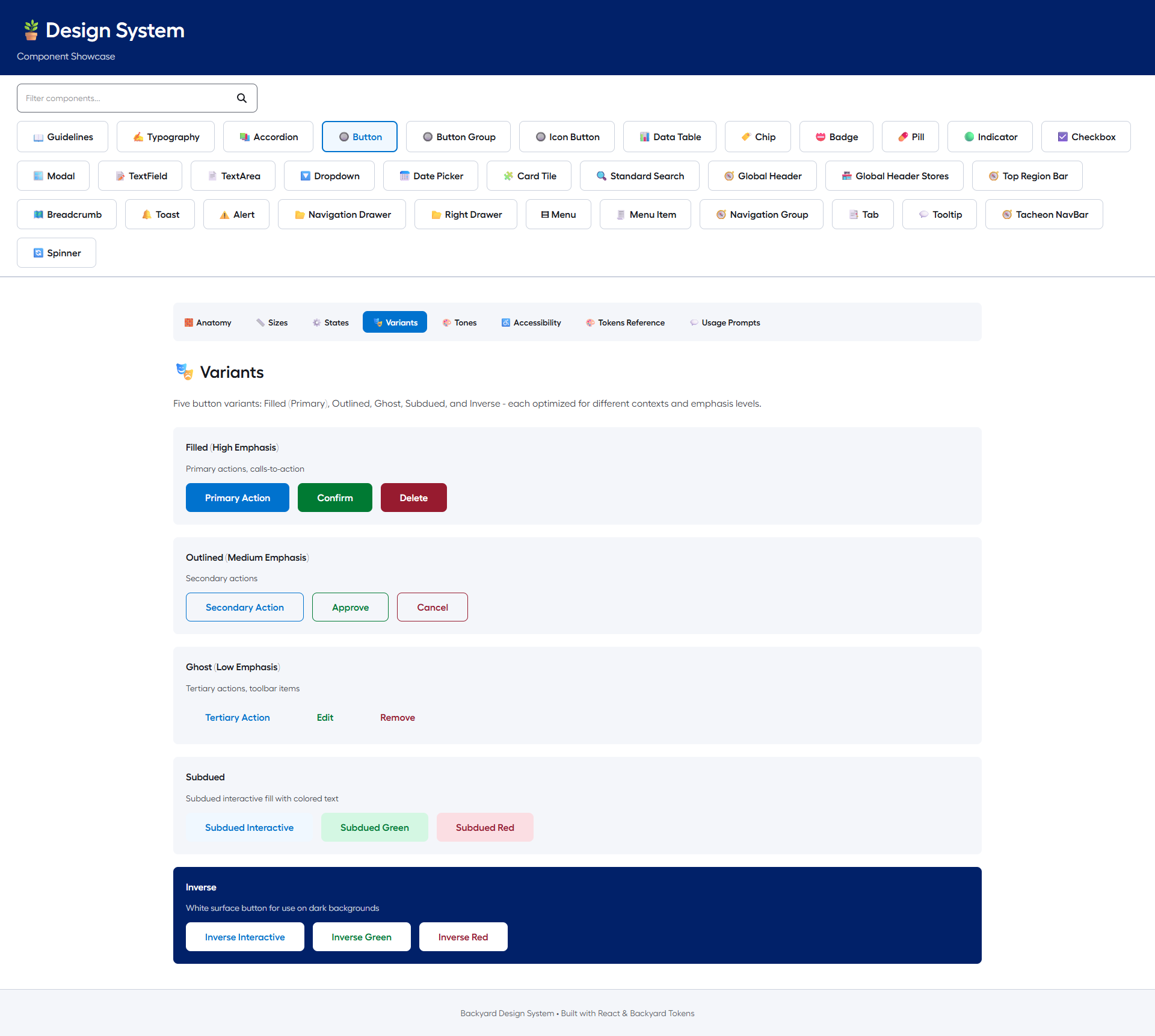 Button component variants